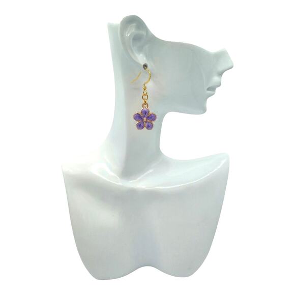 Purple Flower Earrings Gold Floral Jewelry Gift for Her - Picture 3 of 3